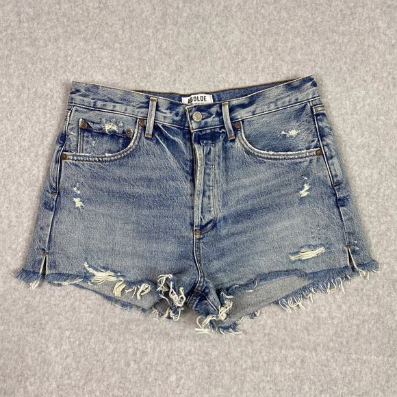 Agolde Shorts Size 28 Jaden High Rise Cut Off Short Distressed Denim Button Fly - Picture 1 of 5